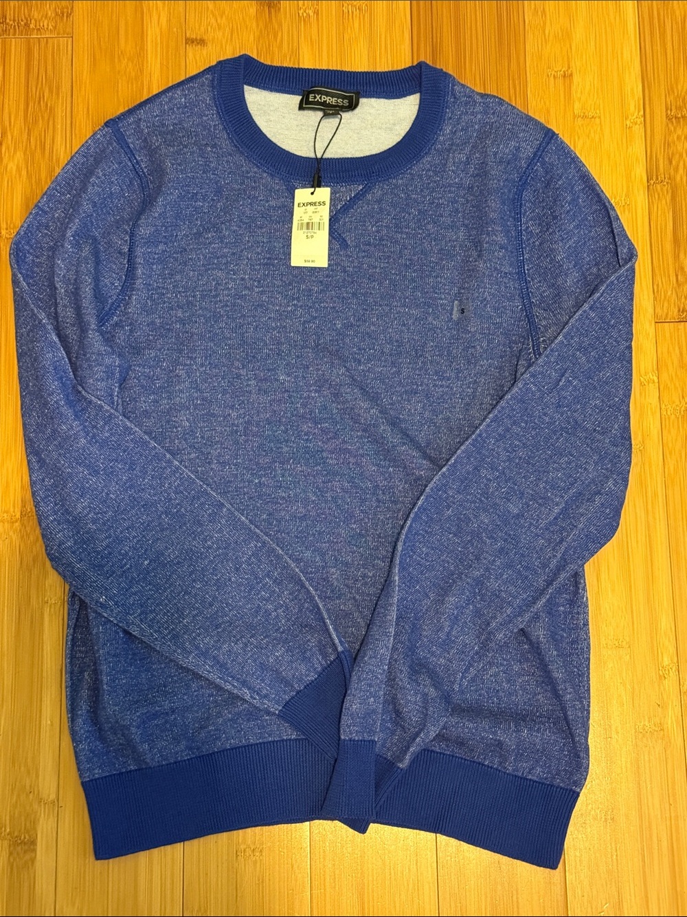 Express Men's Blue Heather Crewneck Sweater